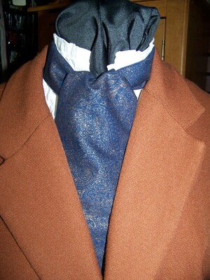 Ascot Navy Blue with Gold Paisley print  fabric 4&quot; x 44&quot; Men&#39;s cravat tie