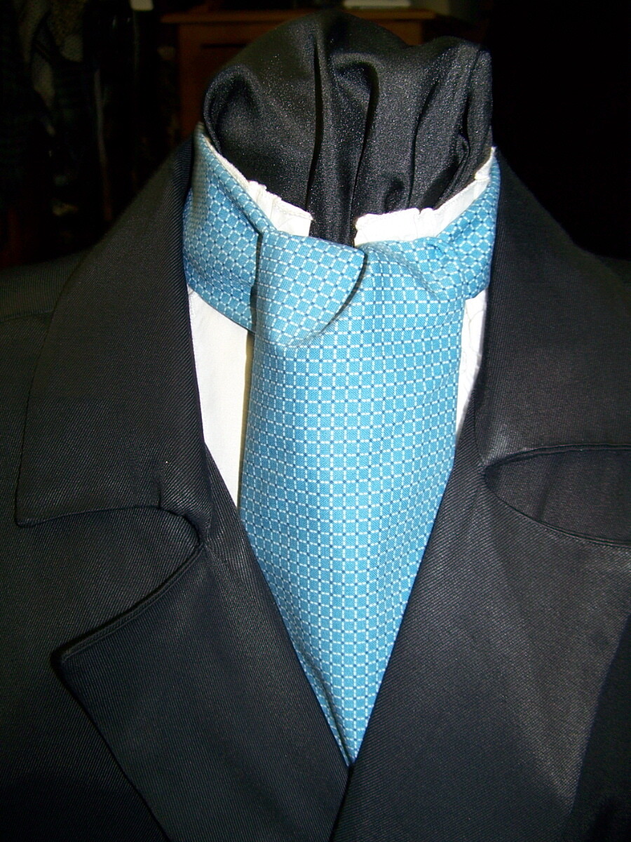 SALE Ascot or Cravat Medium blue and white small square pattern cotton print fabric 4&quot; x 42&quot; Men&#39;s Historical Wedding, cravat tie