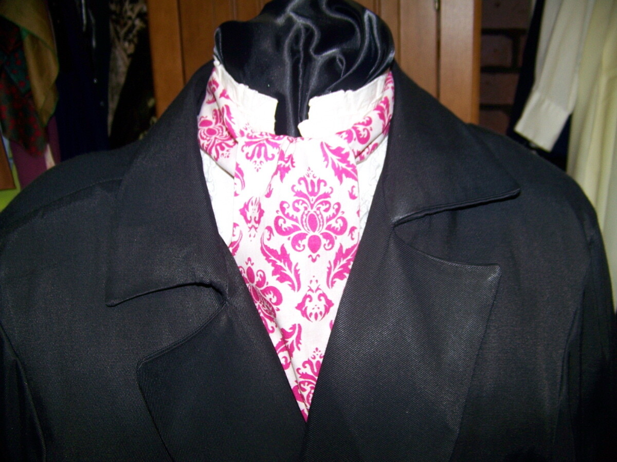 Ascot or Cravat white background with damask  floral cotton print fabric 4&quot; x 42&quot; Men&#39;s Historical Wedding, cravat tie SALE