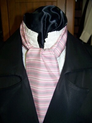 Ascot or Cravat pink and gray cotton stripe fabric 4&quot; x 45&quot; Men&#39;s Historical Wedding, cravat tie SALE