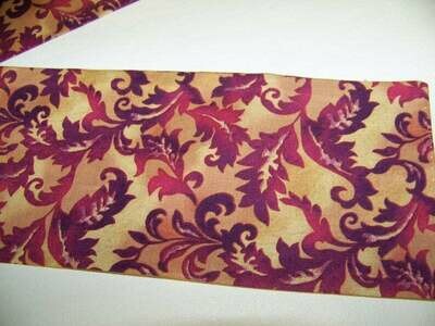 Ascot or Cravat Burgundy, coral, gold leaf pattern cotton print fabric 4" x 43" Men's Historical Wedding, cravat tie