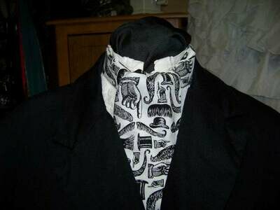 Ascot or Cravat black and white Zebra Print cotton fabric 4" x 45" Men's Historical Bow Tie