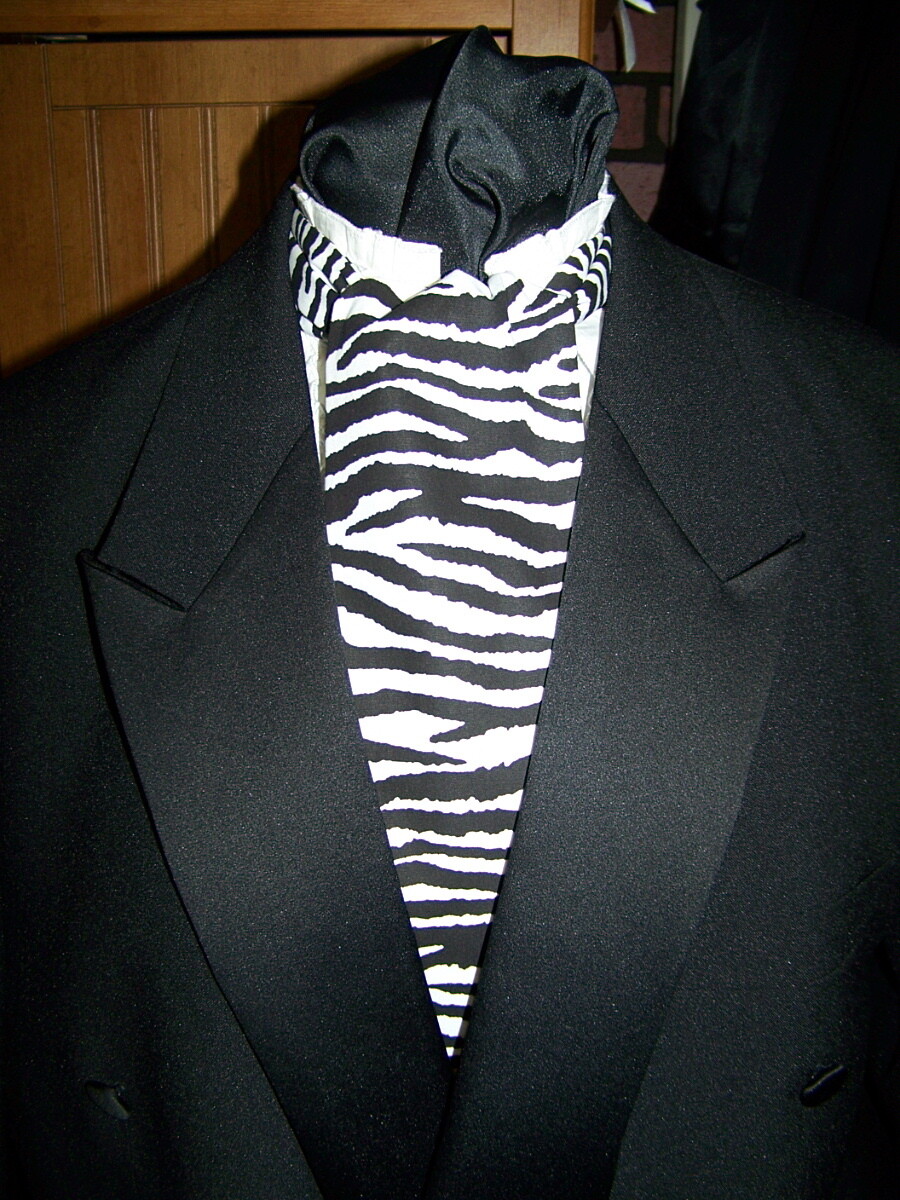 Ascot or Cravat black and white Zebra Print cotton fabric 4&quot; x 45&quot; Men&#39;s Historical Bow Tie