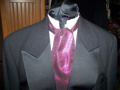 SALE Ascot or Cravat Black and Fuchsia le-may fabric 4" x 54" Men's Historical Bow Tie or Wedding, cravat tie