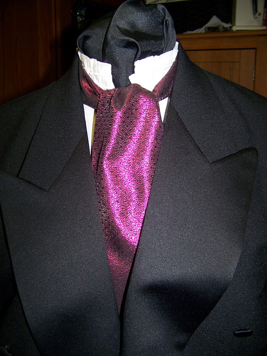 SALE Ascot or Cravat Black and Fuchsia le-may fabric 4&quot; x 54&quot; Men&#39;s Historical Bow Tie or Wedding, cravat tie