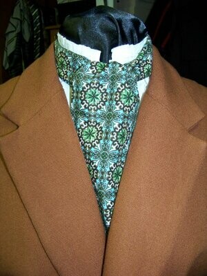 Ascot or Cravat Green, Brown and Teal medallion cotton print fabric 4&quot; x 42&quot; Men&#39;s Historical Wedding,Civil War Ball with 10&quot; pocket square