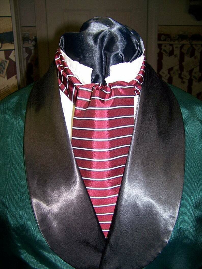 Ascot or Cravat Burgundy, Black and White Stripe fabric 4