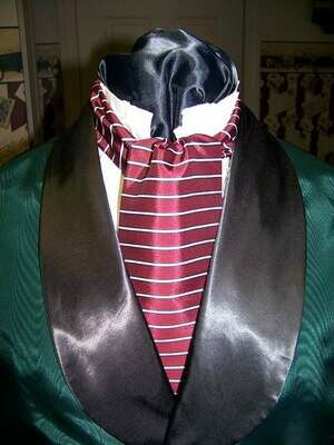 Ascot or Cravat Burgundy, Black and White Stripe fabric 4&quot; x 43&quot; Men&#39;s Historical Bow Tie or Wedding, cravat tie