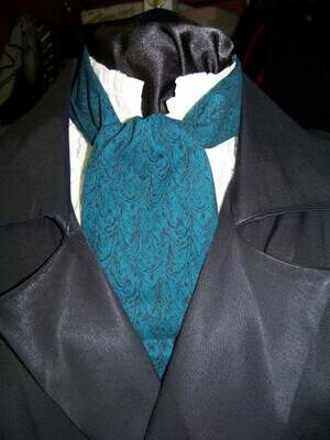 Ascot tie or Cravat Black and Teal Paisley print fabric 4&quot; x 51&quot; Men&#39;s Historical Wedding tie, cravat tie