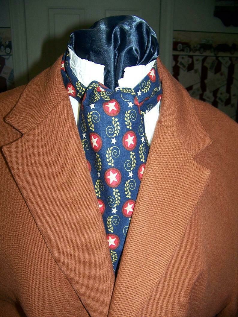 Ascot or Cravat Civil War Union with Stars cotton fabric 4&quot; x 43&quot; Men&#39;s Historical Bow Tie, cravat tie