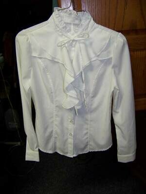 Civil War style ladies blouse Eggshell White cotton blend with ruffles in the front and around the neck