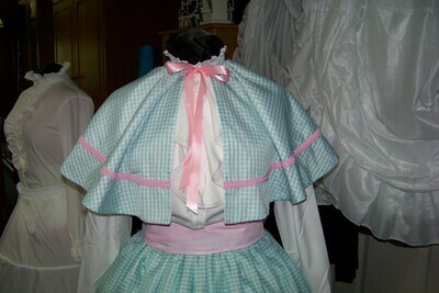 Civil War Skirt,Victorian,costume Long drawstring SKIRT and Sash Aqua Green and white checked Taffeta with Pink sash Handmade in the USA