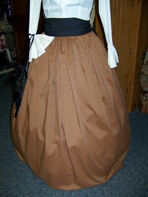 Civil War Skirt,Victorian,costume Long drawstring SKIRT and Sash Black and Orange checked gingham ploy cotton with black sash Handmade in the USA