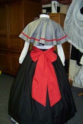 Ladies Dickens Civil War costume Long drawstring Black SKIRT,Cape is black Gingham Red sash one size fits most Solid Black Broadcloth cotton skirt