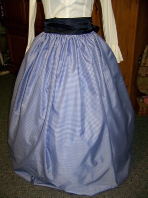 Civil War Skirt Victorian costume Long drawstring SKIRT Blue and white checked Taffeta