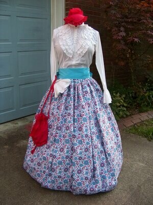 Ladies Dickens Civil War costume Long drawstring SKIRT sash one size fits most Solid Broadcloth red blue and teal floral print with blue sash
