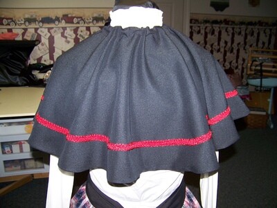 Dickens Colonial cape Victorian costume Black Medium weight cotton with red trim