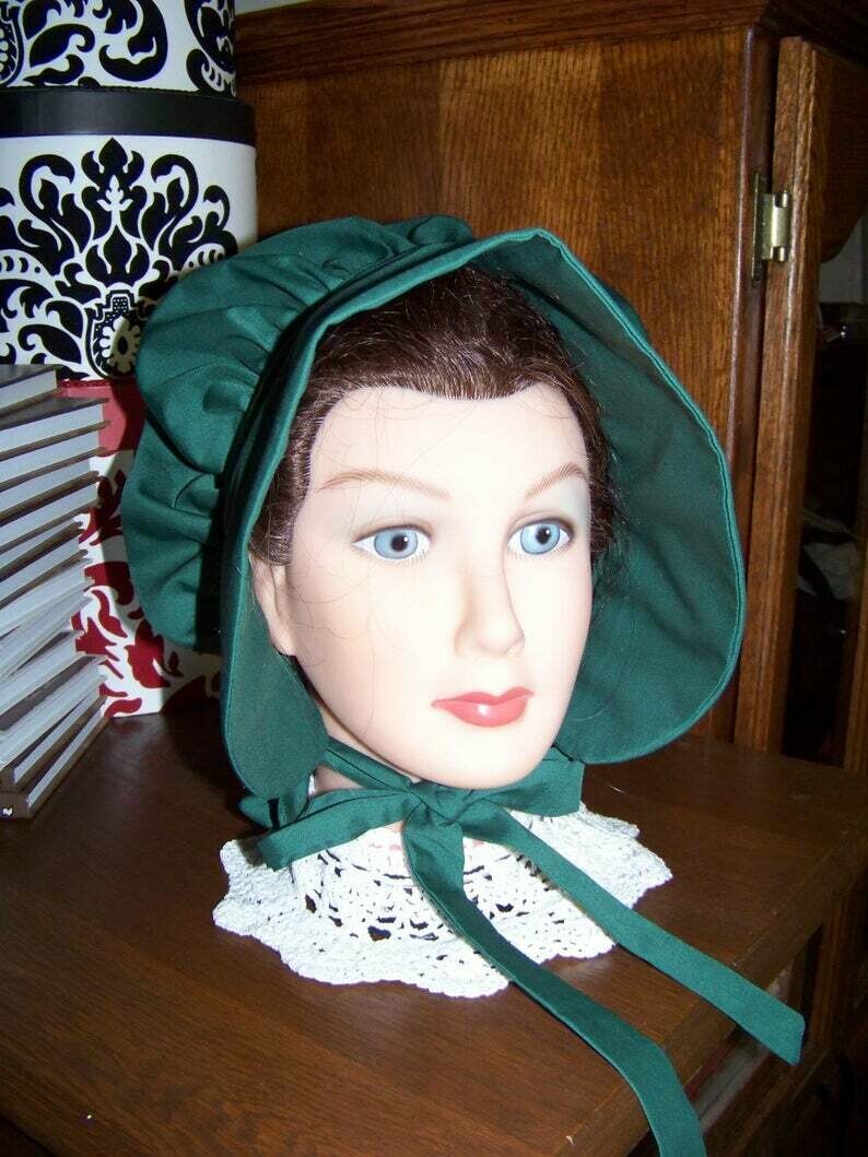 Dicken&#39;s Christmas Ladies Adult Bonnet in cotton broadcloth fabric, Adult Costume, comes in several colors.