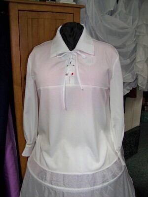 Pirate Shirt or Renaissance White cotton blend shirt with collar and lacing at neck and sleeves