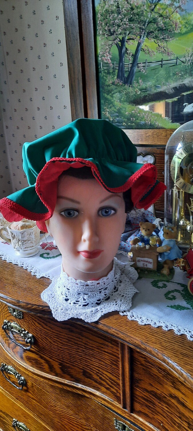 Dicken&#39;s Christmas or Mrs. Claus Ladies Adult Mop Hat in cotton broadcloth fabric, Adult 18&quot;, 20&quot; and 22&quot; circle Costume, comes in several colors and plaid.