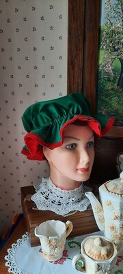 Dicken's Christmas or Mrs. Claus Ladies Adult Mop Hat in cotton broadcloth fabric, Adult 18", 20" and 22" circle Costume, comes in several colors and plaid.