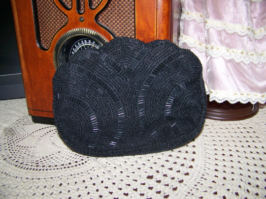 Vintage Beaded Black Purse small clutch SALE with Free Shipping