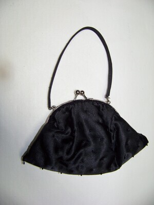 Vintage Beaded Black Purse small clutch with small black handle SALE with Free Shipping