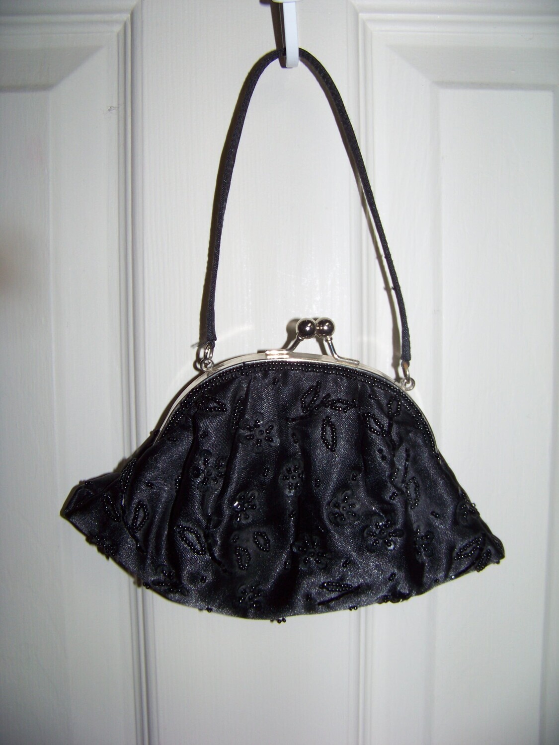 Vintage Beaded Black Purse small clutch with small black handle SALE with Free Shipping