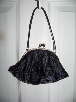 Vintage Beaded Black Purse small clutch with small black handle SALE with Free Shipping