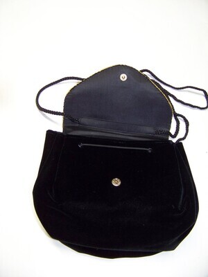 Vintage Black velvet gold beaded with pearls purse great small purse with 1 long braided strap closer on SALE with Free Shipping