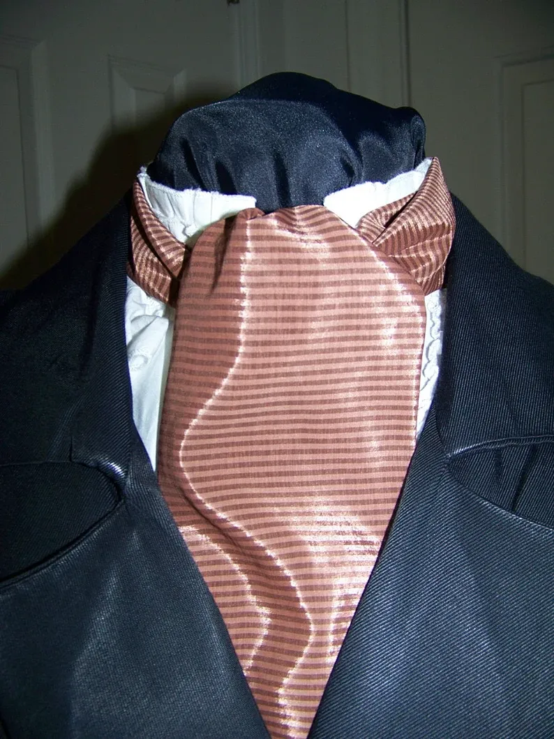 Ascot or Carvat Brown stripe silky fabric 4&quot; x 50&quot; Mens Historial Bow Tie or Wedding, cravat tie