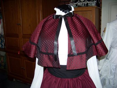 Ladies Dickens Outfit, Civil War costume Cranberry Long cotton blend drawstring SKIRT and Cranberry and black plaid cape with black sash one size fits most Handmade in the USA