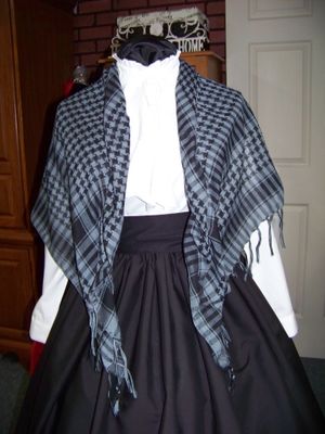 Dickens Costume Black Skirt with black Sash and black and dark gray rectangle Shawl one size fits most.