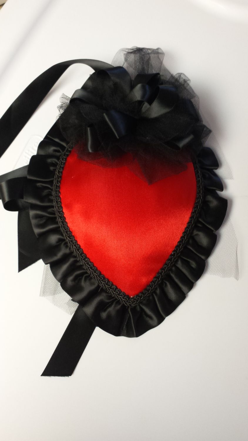 Dickens Christmas Hat and Purse  Red satin with black trim teardrop hat with ruffle and Satin Ribbons for reenacting, Caroling or any event. Made in the USA