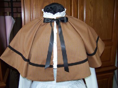 Dickens fair Victorian Caplet ONLY and Orange checked gingham ploy cotton with black sash Handmade in the USA