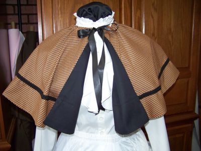 Dickens fair Victorian Caplet ONLY and Orange checked gingham ploy cotton with black sash Handmade in the USA