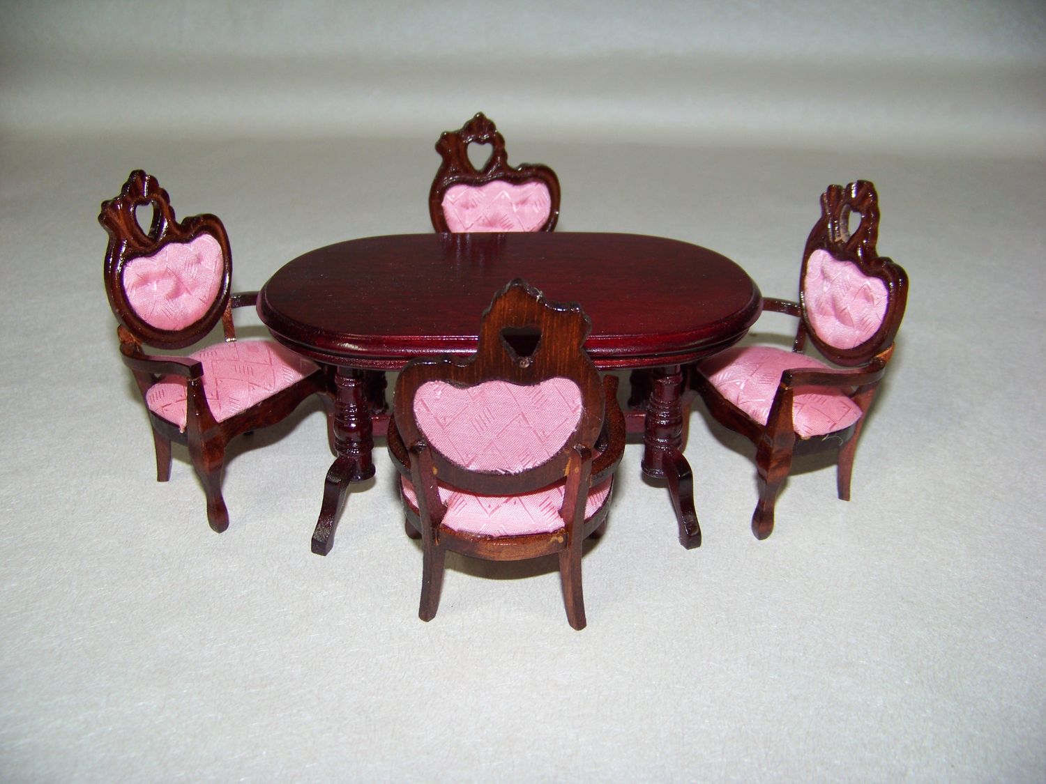 Vintage 1990s NOS Miniature Victorian Dining Room Table with 4 chairs Dollhouse Furniture Set