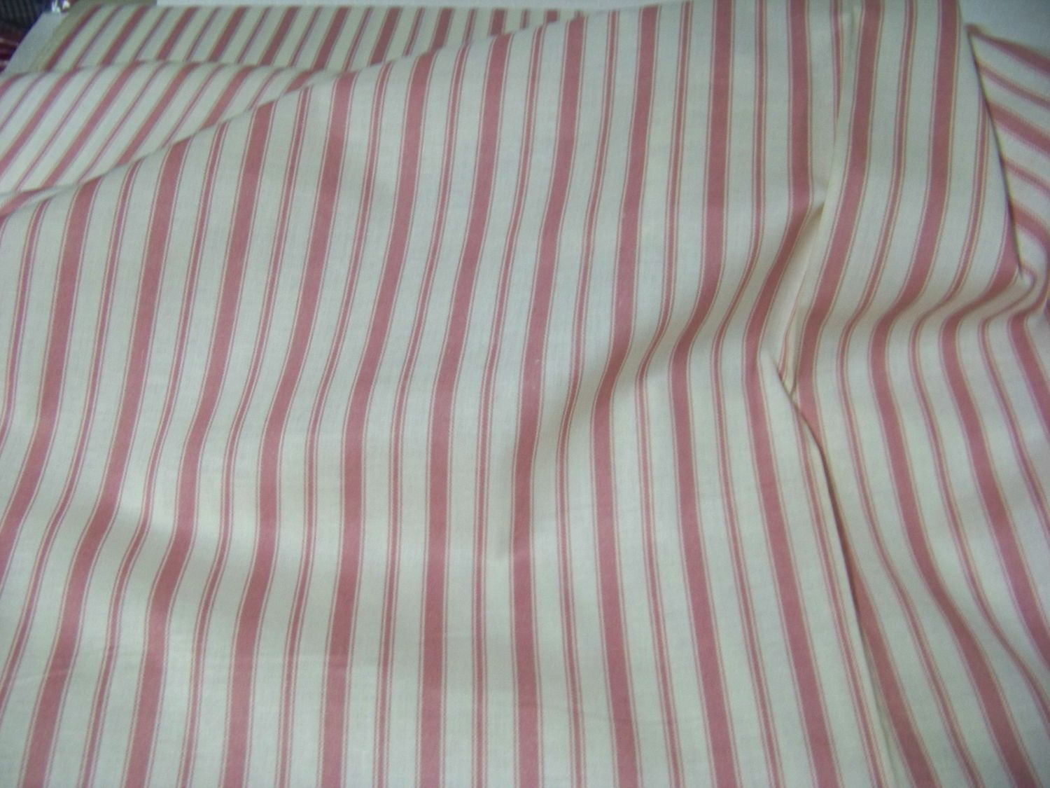 Vintage Pink Pillow Ticking Stripe Concord House Ticking in Time a 1990's New fabric never been washed. 100% cotton printed on one side 45"