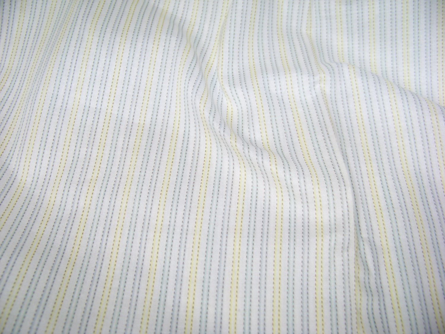 Vintage baby blue, white, yellow and green Pillow Ticking Stripe 1990's New fabric never been washed. 100% cotton printed on one side 43"