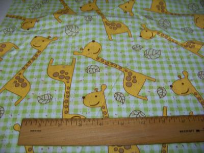 Giraffe Jungle Dot exclusively for JoAnn's fabric, 100% cotton yellow, Lt. green checked, tan giraffe with yellow and brown outline