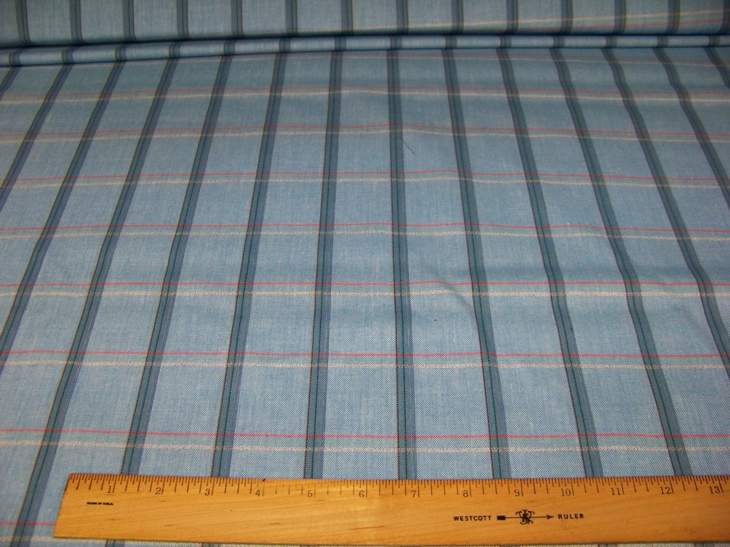 Vintage shirt fabric light blue plaid cotton Oxford cloth this is from the 1980's it is in great shape. Fabric measures 60" and 3 yards long.