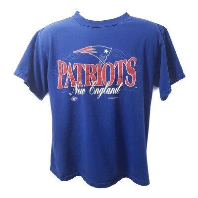 New England Patriots Shirt Trench Vintage NFL Tee Blue Short Sleeve