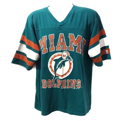 Miami Dolphins Vintage Logo 7 Shirt NFL Retro Tee Large Striped Sleeves