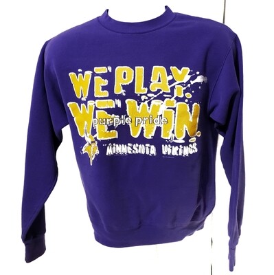 Minnesota Vikings Vintage Crewneck We Play We Win Sweatshirt Youth Large Lee Sport NFL Sweatshirt