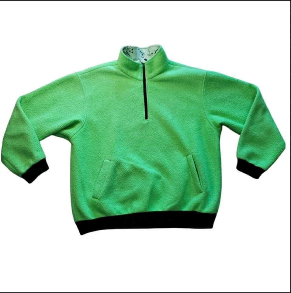 Vintage Lime Green Fleece Sweatshirt Quarter Zip Fluid Sport Large 90's Retro