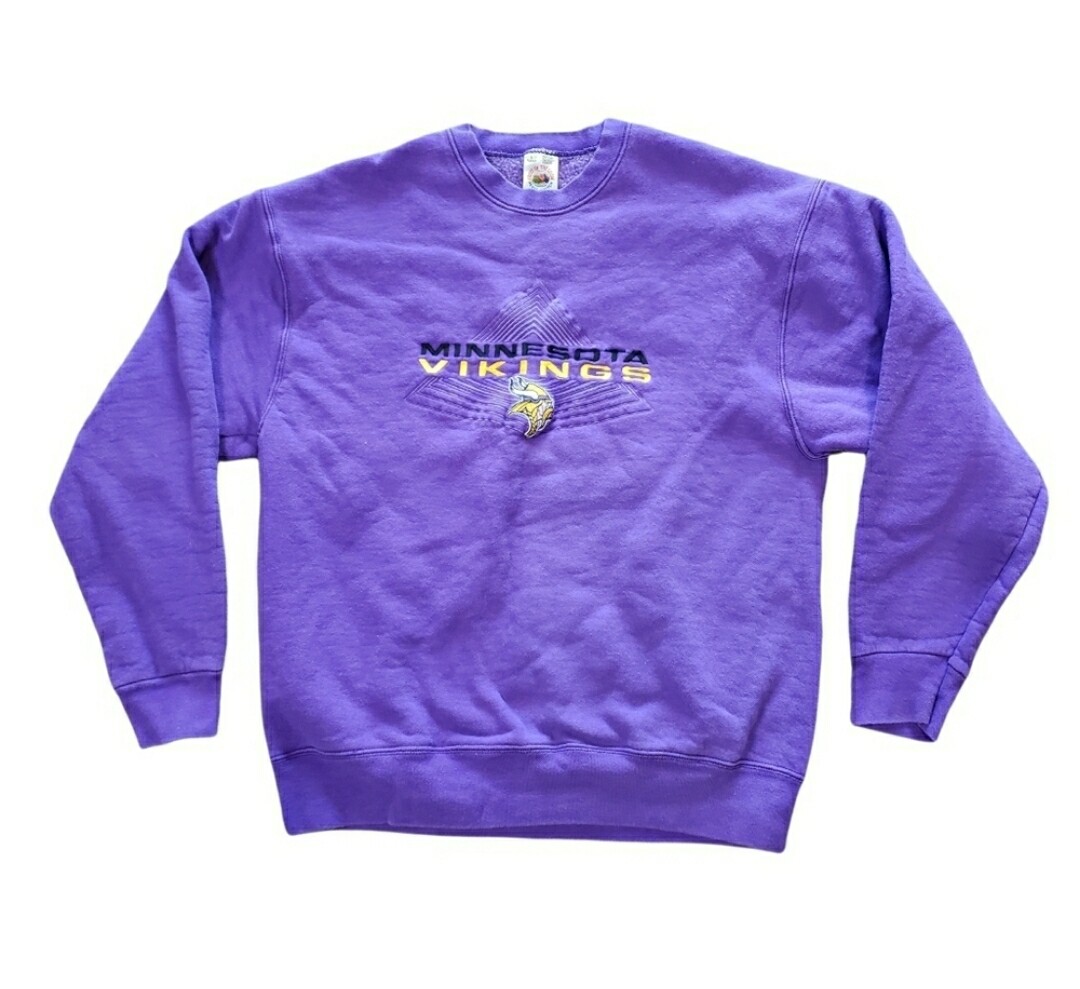Minnesota Vikings Crewneck Large 3D NFL Vintage Sweatshirt Purple Fruit of Loom