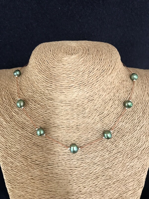 Green pearl necklace 18.5 inch