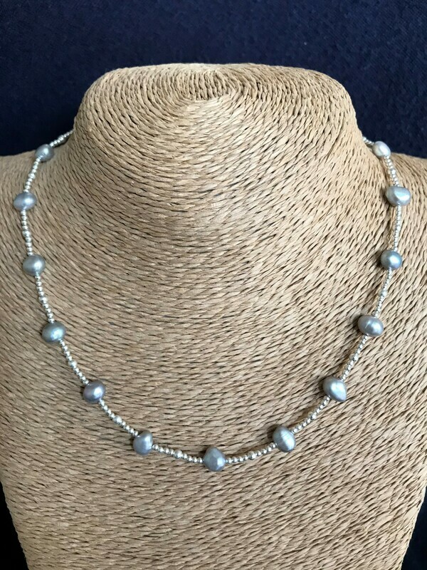 Grey pearl necklace s/w silver 20 inch