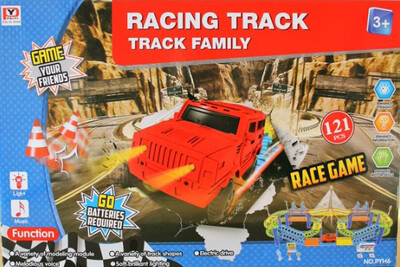 Racing Track Car Family Race Game w/light and music Multicolor 121 pcs w/bridges, 2 levels and accessories to create your own track