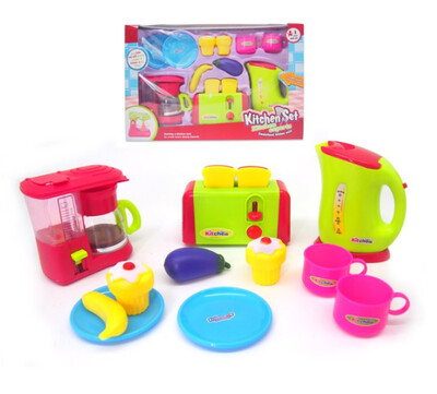 Kitchen appliances playset toy with coffee maker, toaster, kettle, cup and more